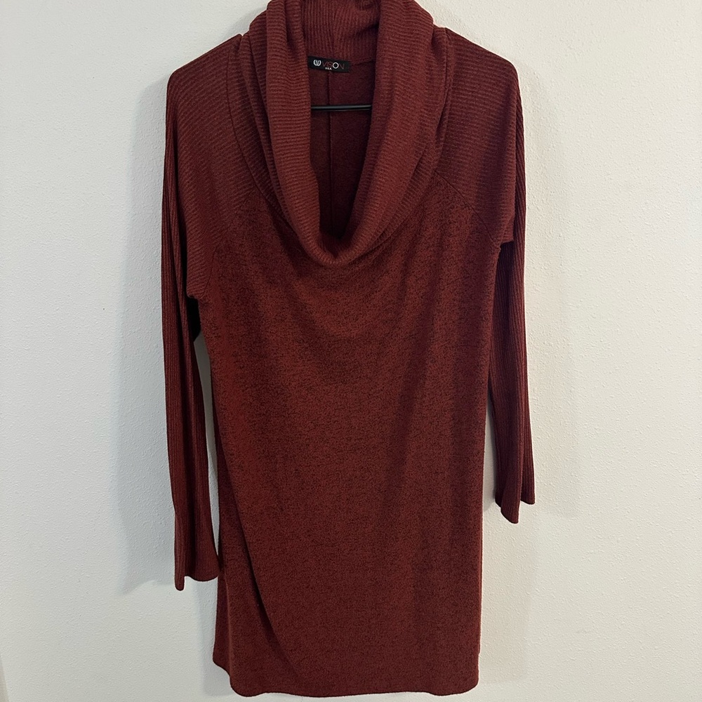 Women's Cowl Neck Sweater Dress - Rust